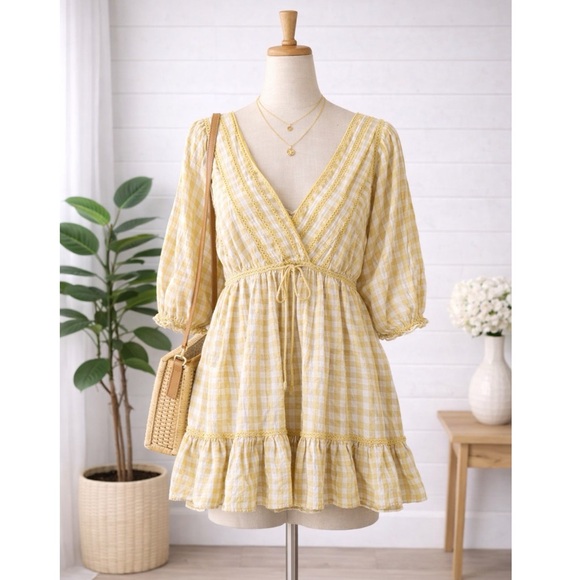 Max Studio Yellow Plaid Mini Dress - Picture 1 of 12